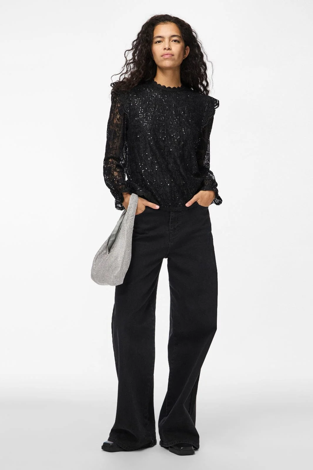 Pieces Pcolline Ls Lace Sequins Top