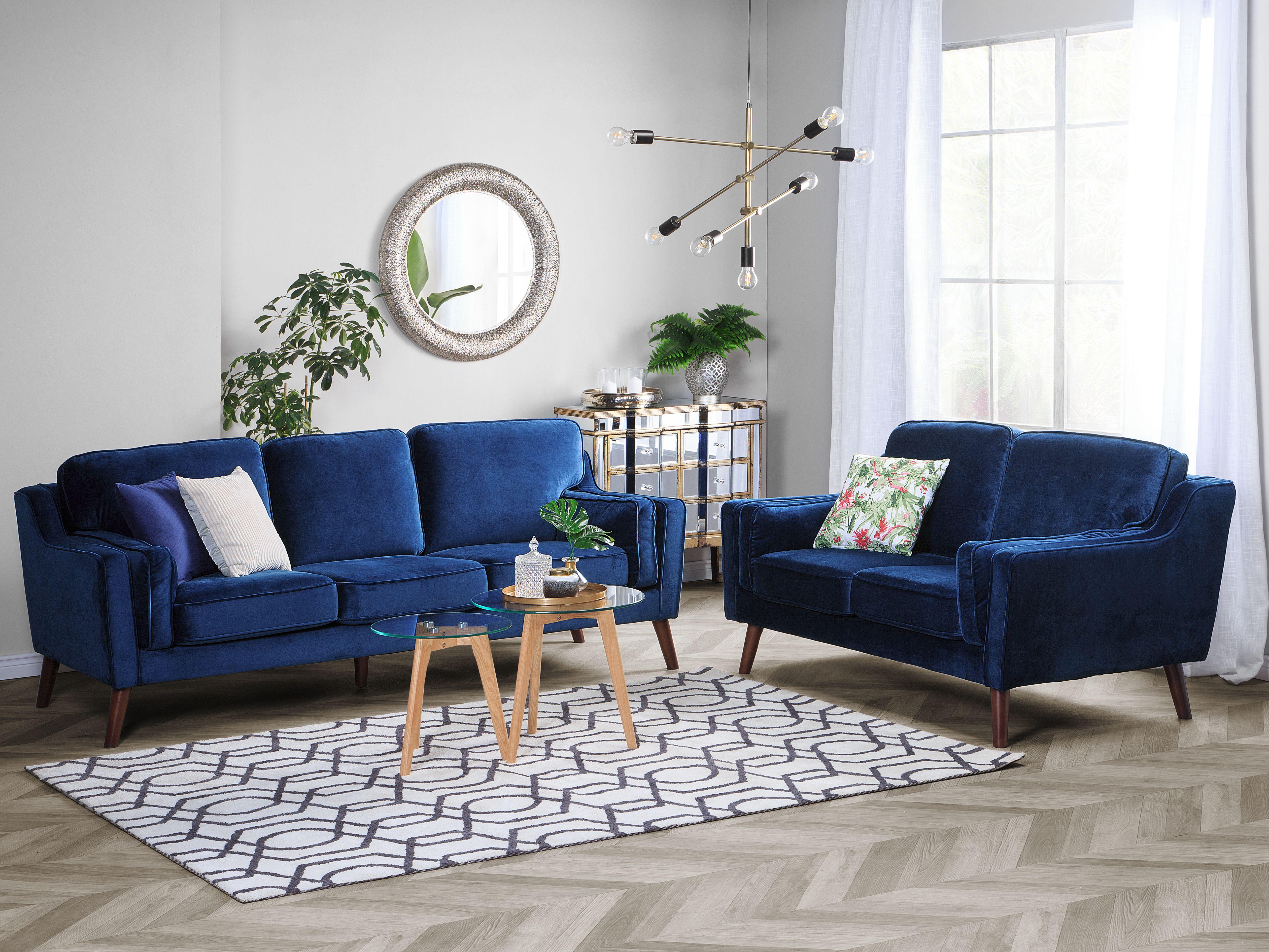 Bank 3-zits LOKKA Fluweel Marineblauw