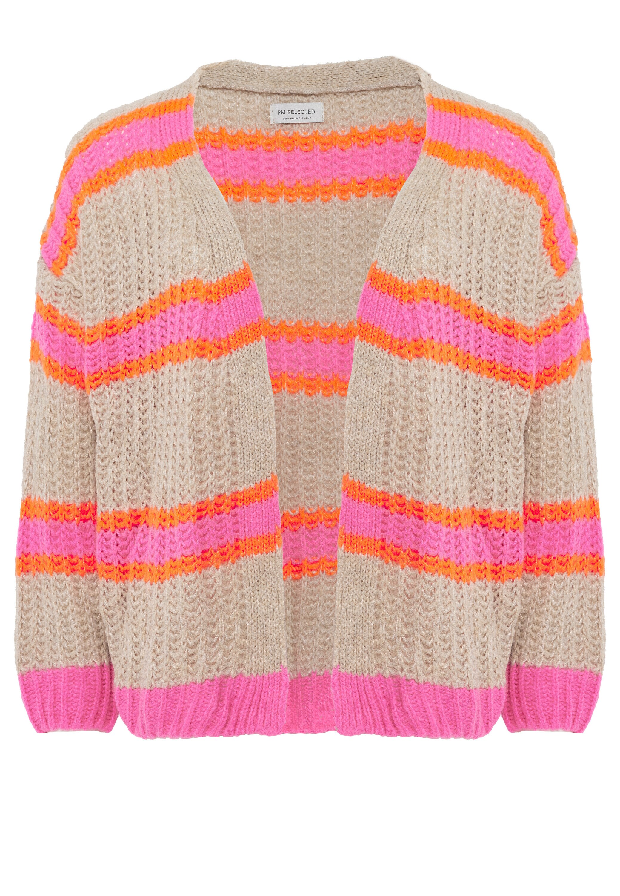 PM SELECTED Damen Cardigan Kuschelige Strickjacke in Candy Stripes Design in Einheitsgröße PM08