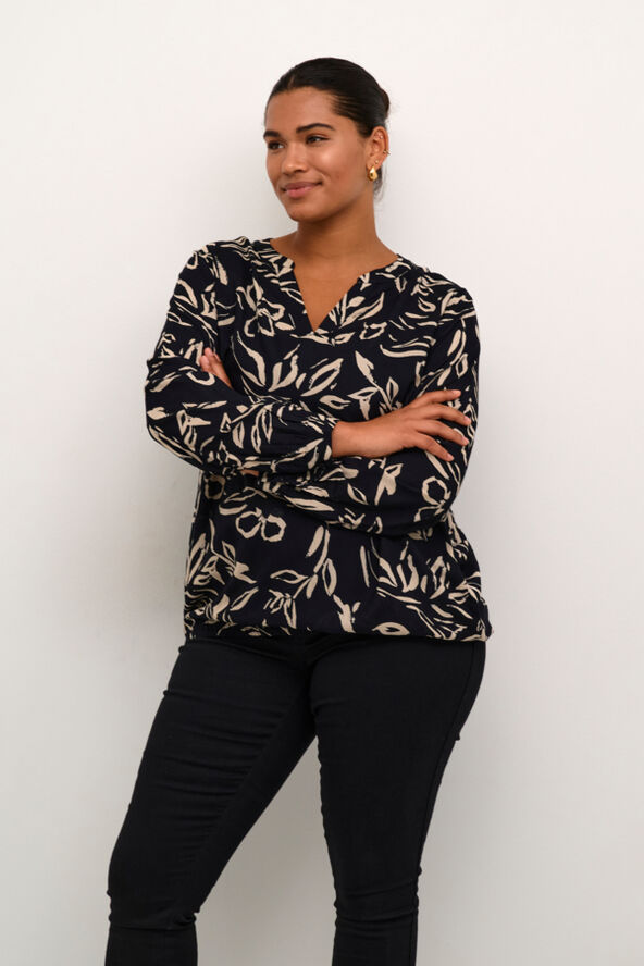 Kaffe Curve KCdiana Blouse Black/sand painted flower