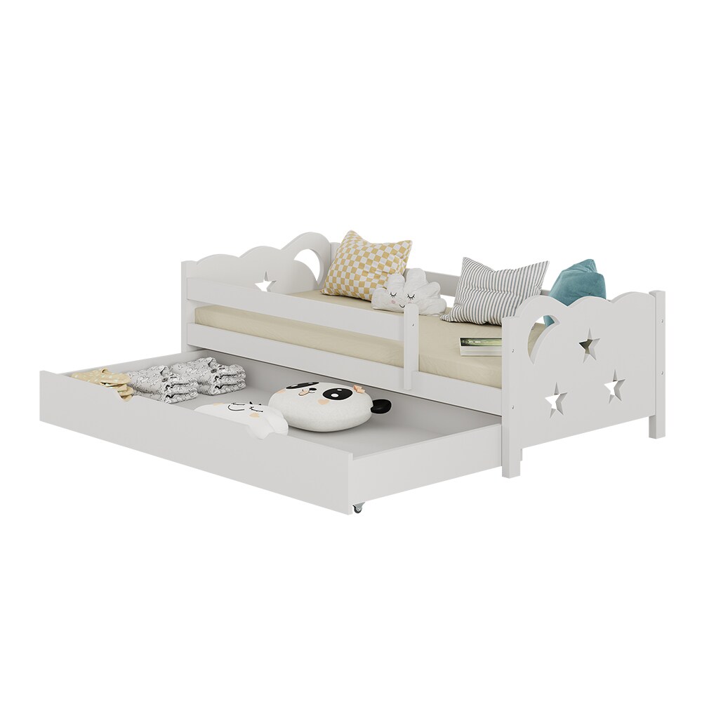 VitaliSpa Kinderbett Einzelbett Juniorbett Jessica Weiß 160x80 cm modern Kinderzimmer Bett Bettschublade Rausfallschutz