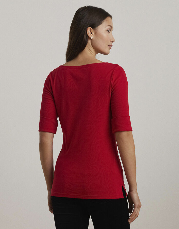 Lauren Ralph Lauren RFND STRTCH 1X1 RIB-ELB SLV BT NK T Festive red