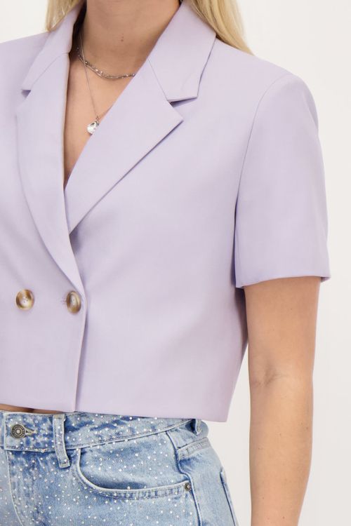 Lila cropped blazer met korte mouw
