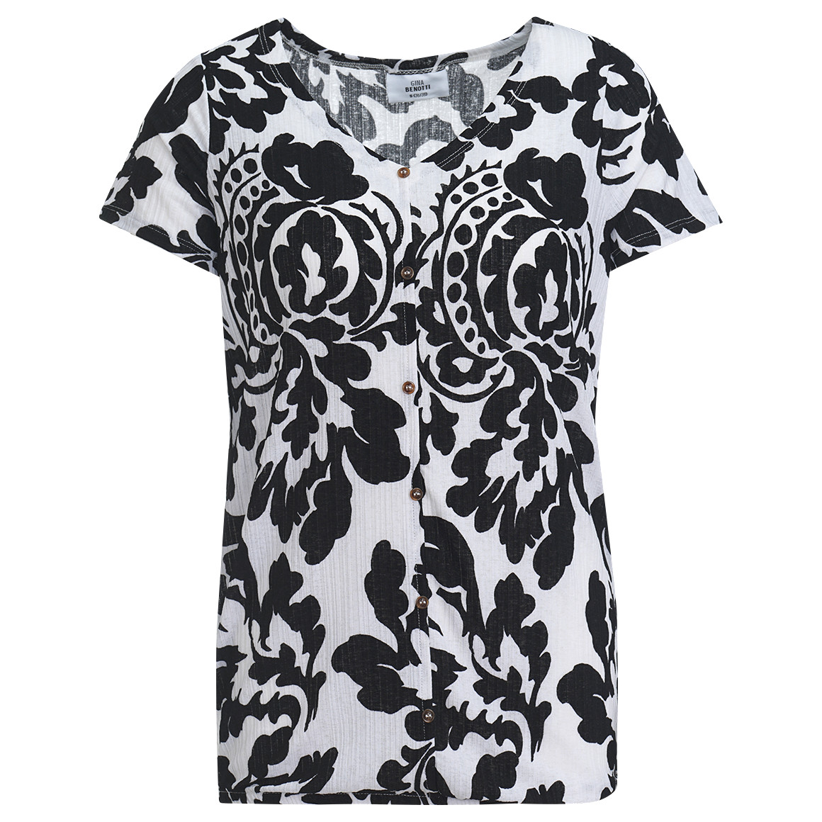 Damen T-Shirt mit floralem Muster schwarz / weiss