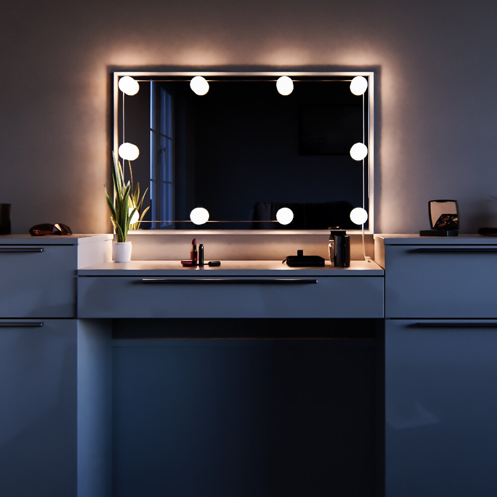 Vicco Schminktisch Lilli Frisiertisch Kommode Frisierkommode Spiegel Weiß inklusive LED-Lichterkette