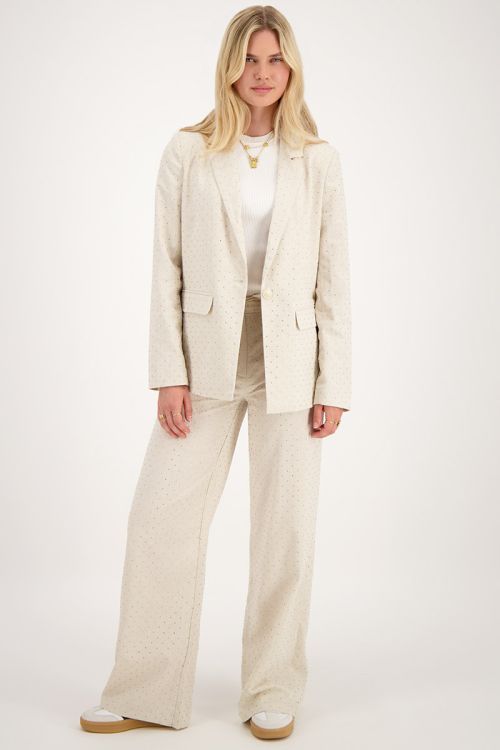 Beige linnen blazer met studs