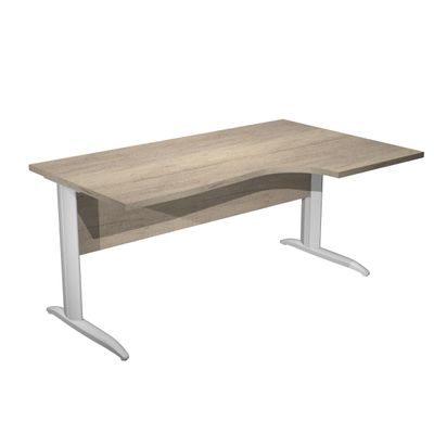 Bureau compact Trend - retour à droite avec pieds métal en L (sans pied de renfort) - L160 - plateau imitation chêne canadien - pied métal effet chromé