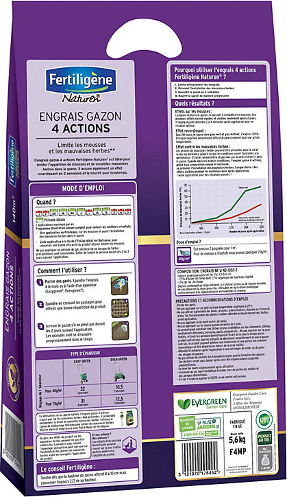 Engrais gazon 4 actions Fertiligène 140m²