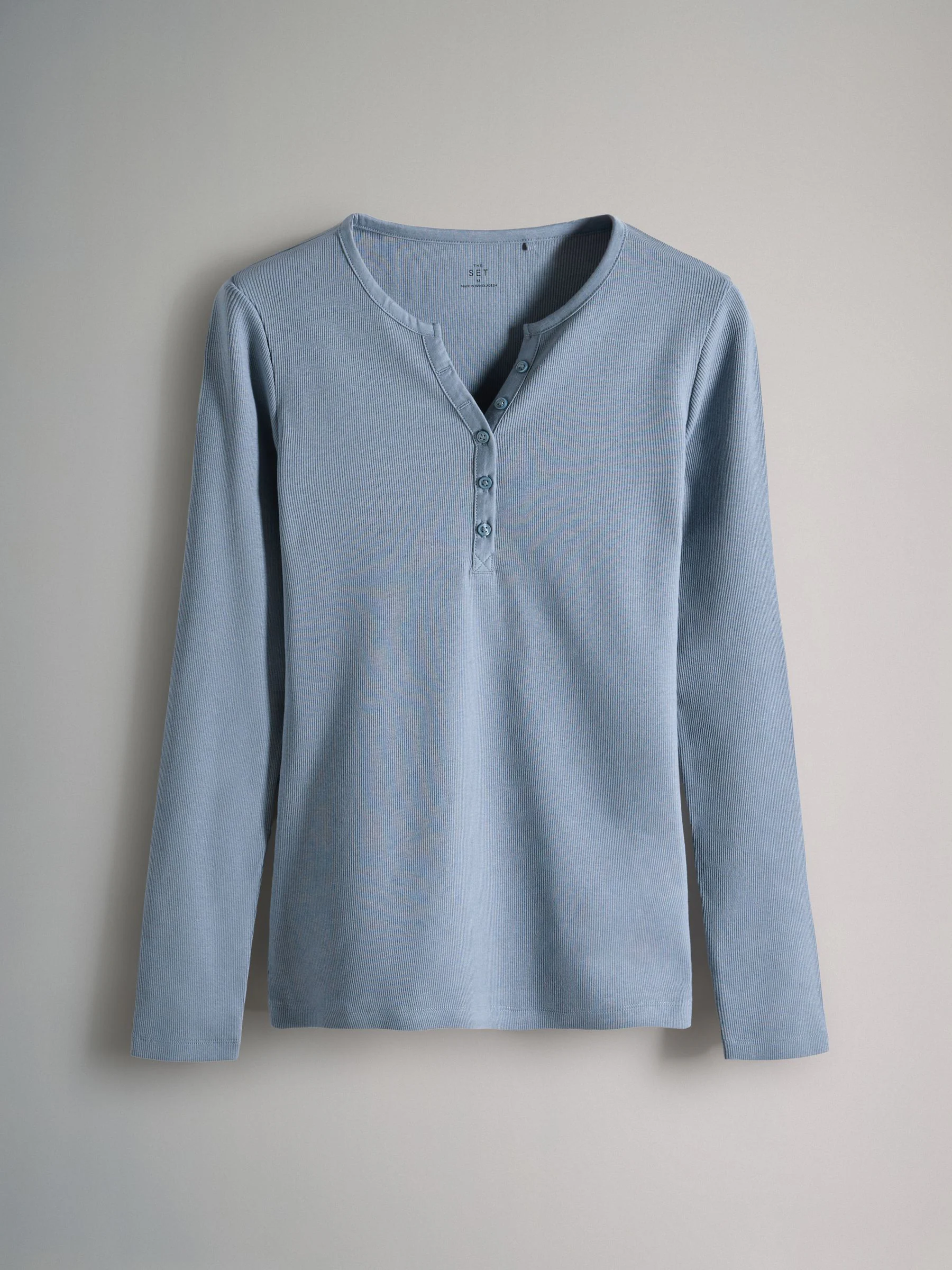 Marineblauw/Blauw/Strepen/Wit - The Set verpakking van 4 geribde Henley T-shirts met lange mouwen