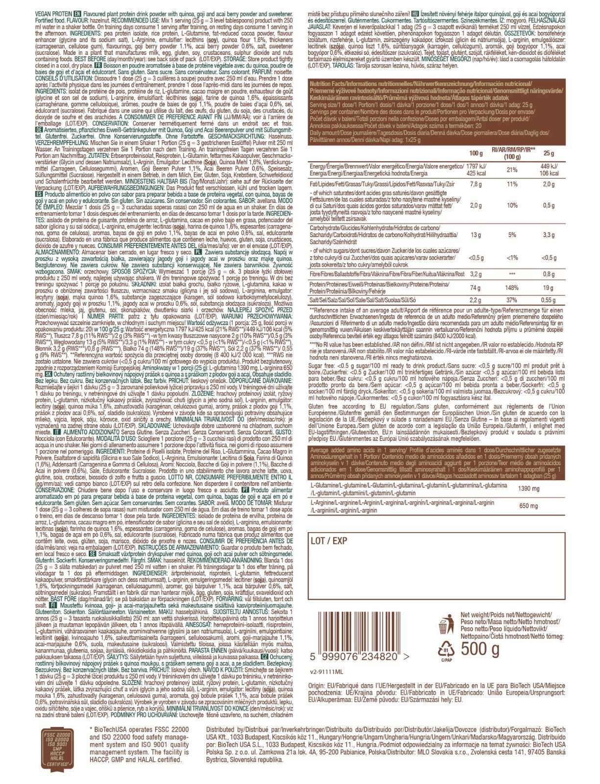 Proteína Vegana Biotech USA 500 g