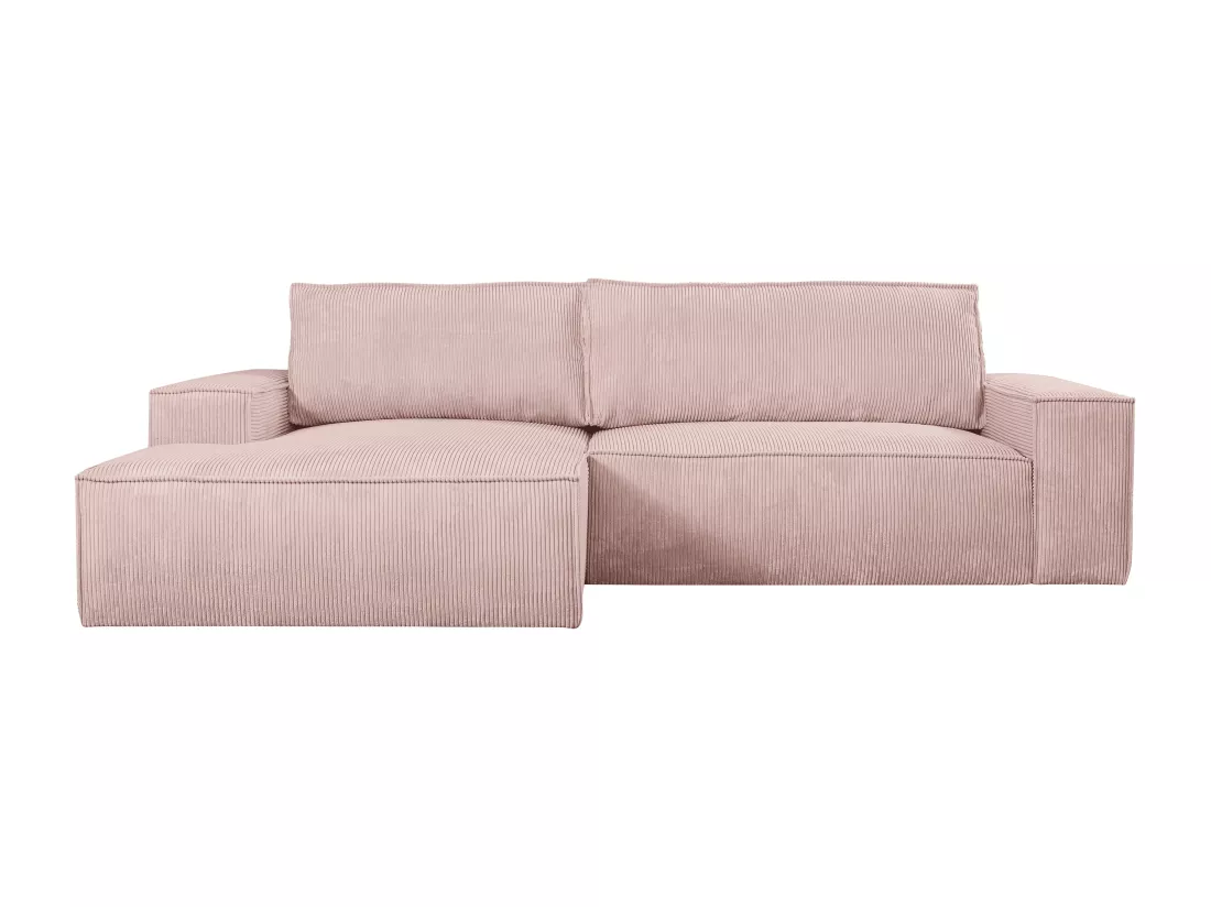 Canapé d'angle gauche convertible en velours côtelé rose poudré AMELIA