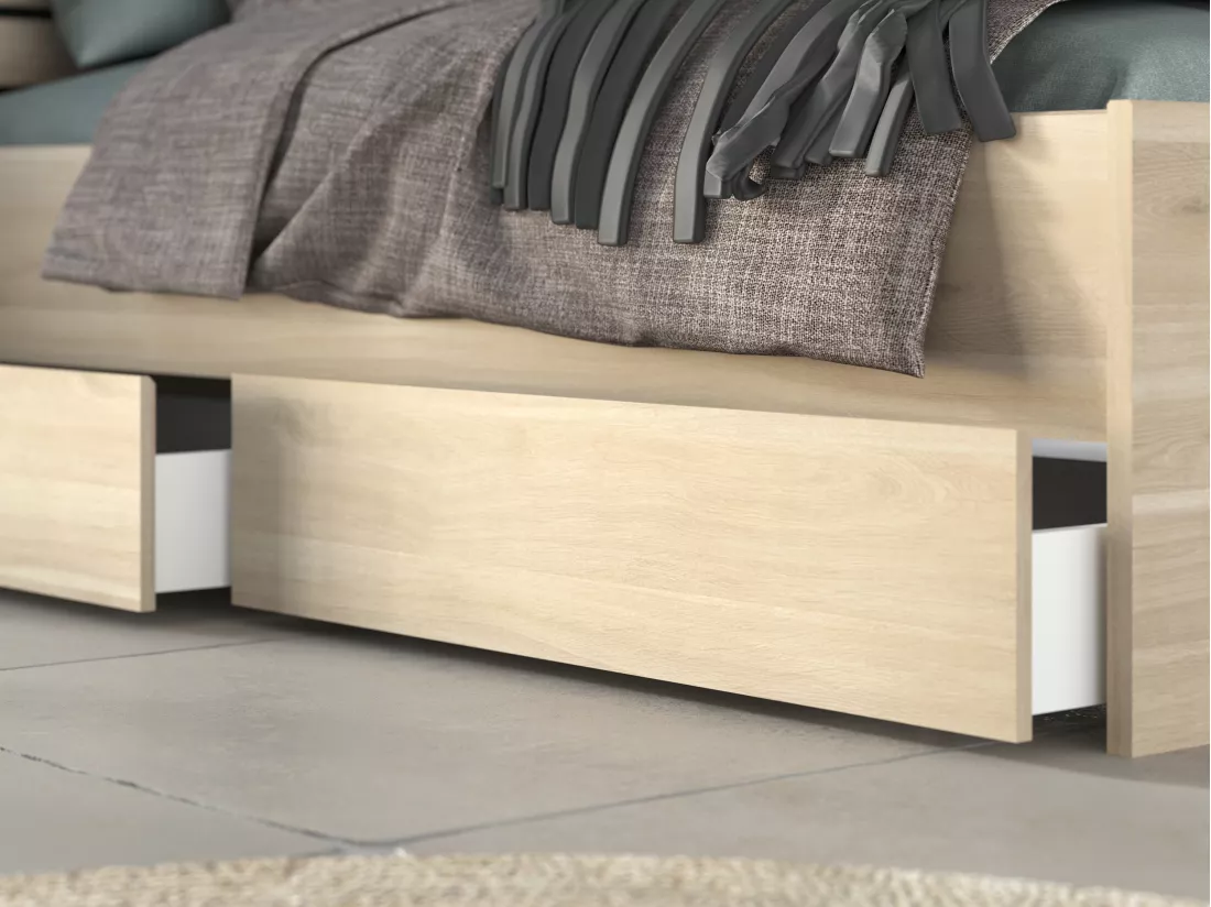Lit 160 x 200 cm avec rangements - Coloris : Naturel + Sommier - TENALIA II