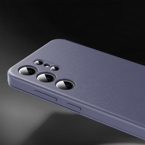 Samsung Galaxy S25 Ultra Leder Hülle Small Window View Flip Case Litchi Look - Lila / Grau