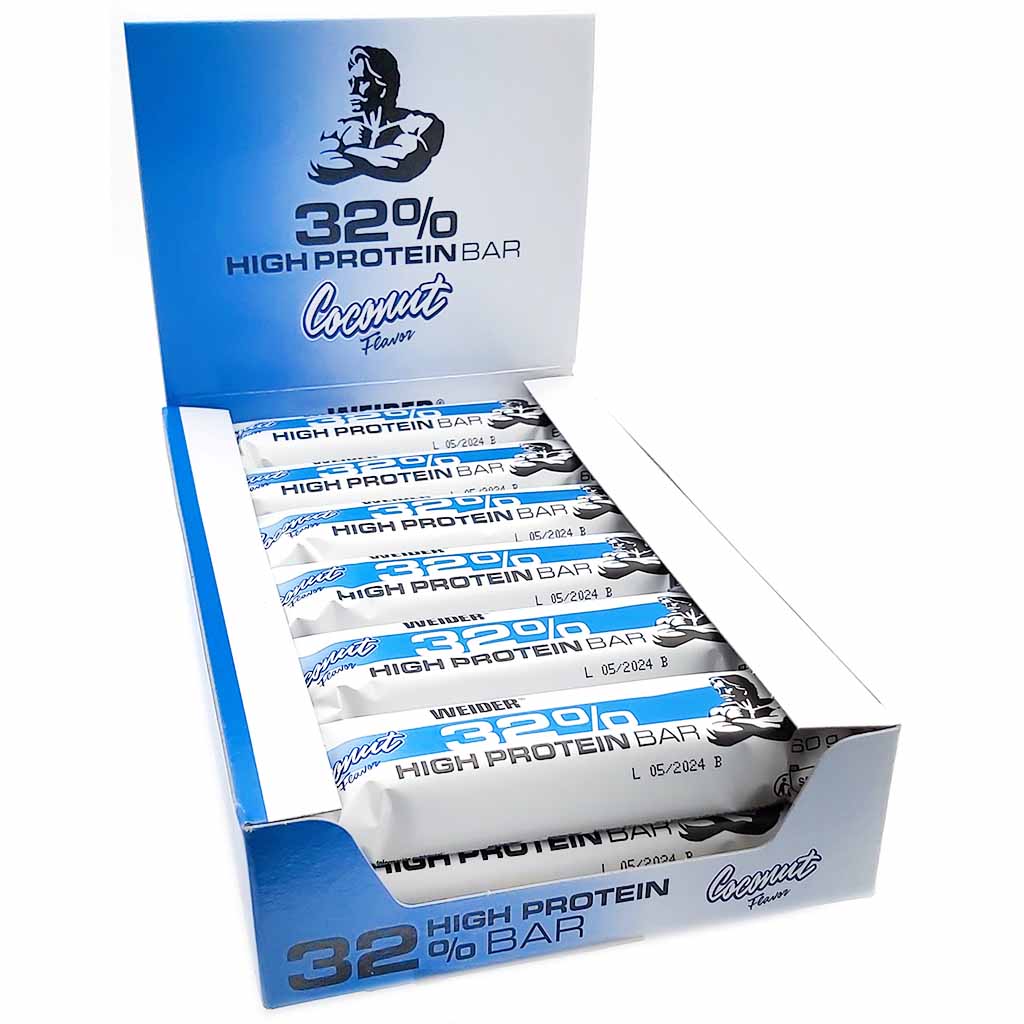Weider 32% Protein Riegel Kokosnussgeschmack Thekendisplay 12x60g =720g MHD:20.1.26