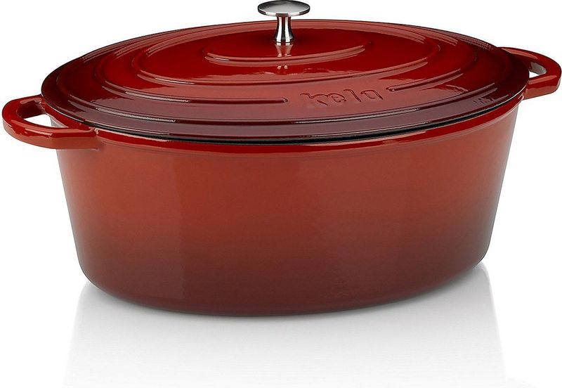 Braadpan Gietijzer Ovaal Rood, 36 cm x 29 cm- Kelas-sCalido