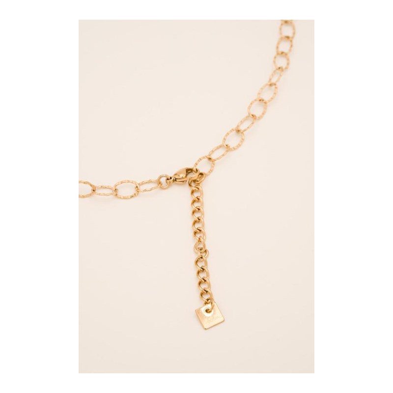 Collier en acier maille martelé dorée, chaînette réglable