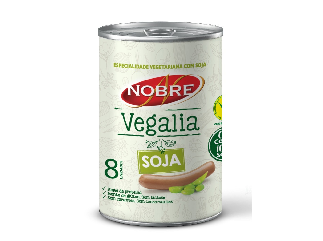 SALSICHAS SOJA NOBRE VEGALIA LATA 8 UN 350(160)G