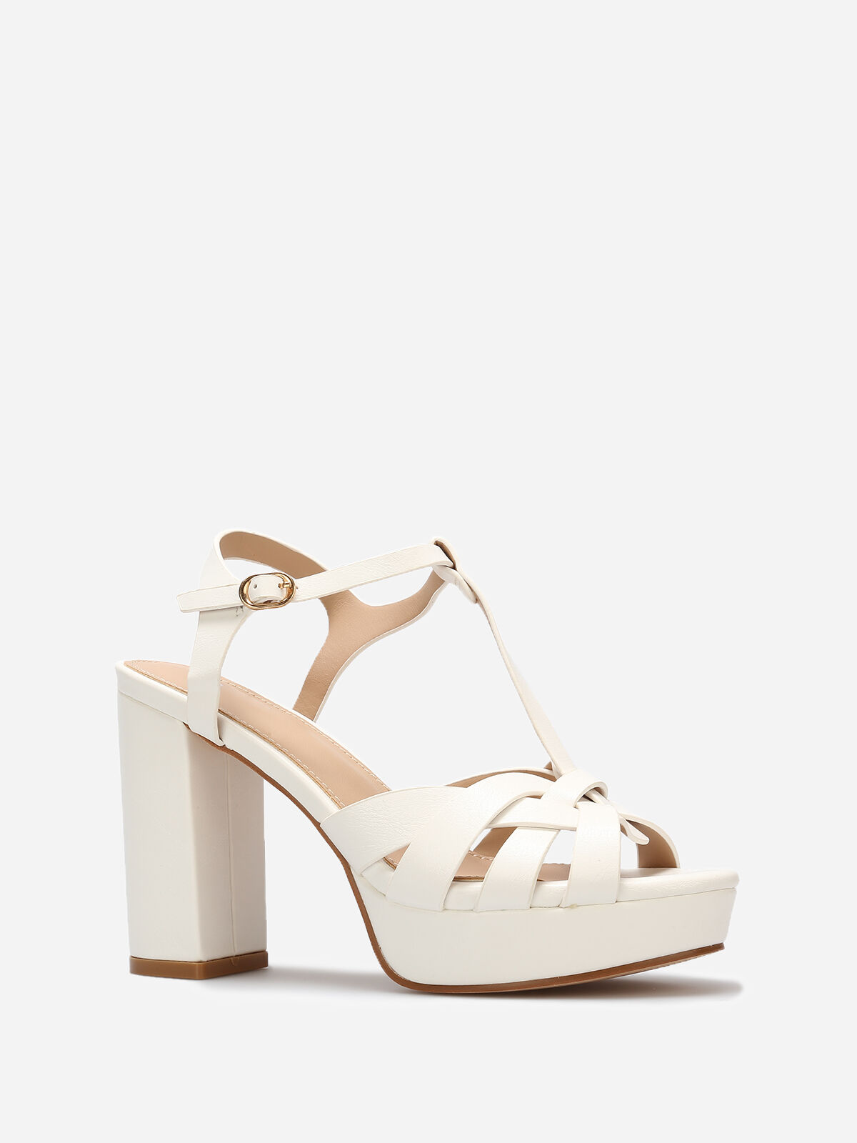 Sandales à talon et brides entremêlés- Blanc