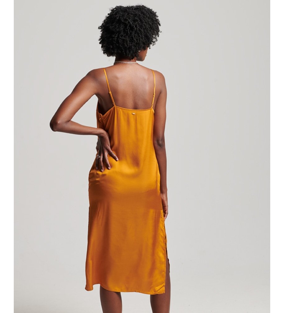 Vestido midi amarelo de cetim com alças da Superdry