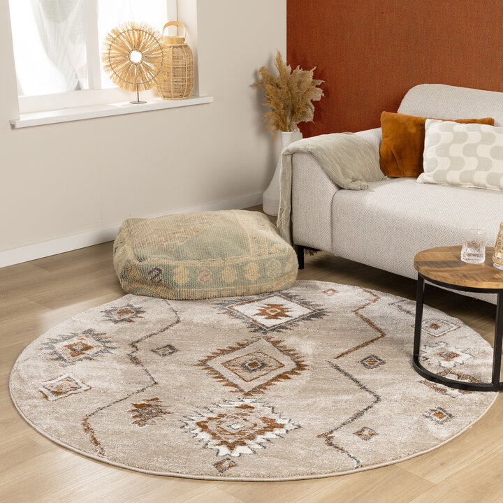 Berber vloerkleed rond - Blend Aztec Beige