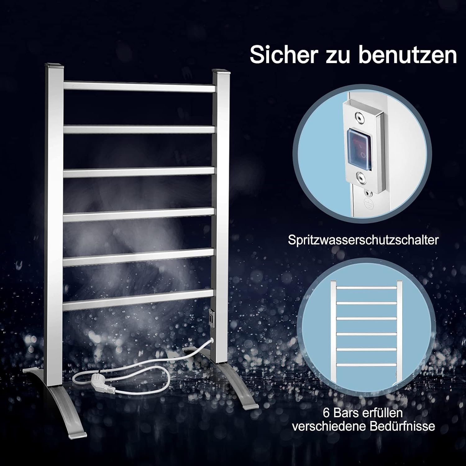 COSTWAY Handtuchheizkörper elektrisch 53 x 86 cm, 2 in 1 Badheizkörper & Handtuchhalter, Handtuchtrockner 100W, Handtuchwärmer Bodenstehen & Wandmontage, Silber