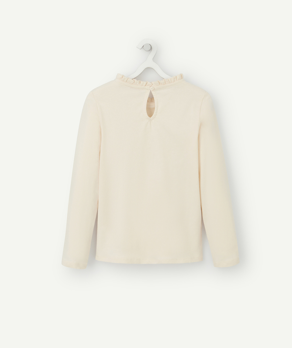 T-SHIRT FILLE EN COTON ÉCRU AVEC DÉTAILS BRODÉS