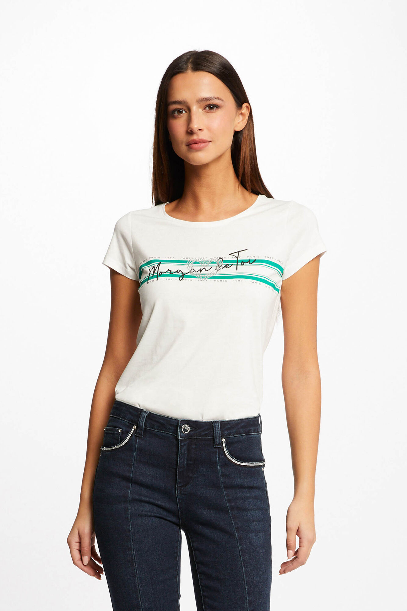 Camiseta de manga curta com mensagem - Multicolorida