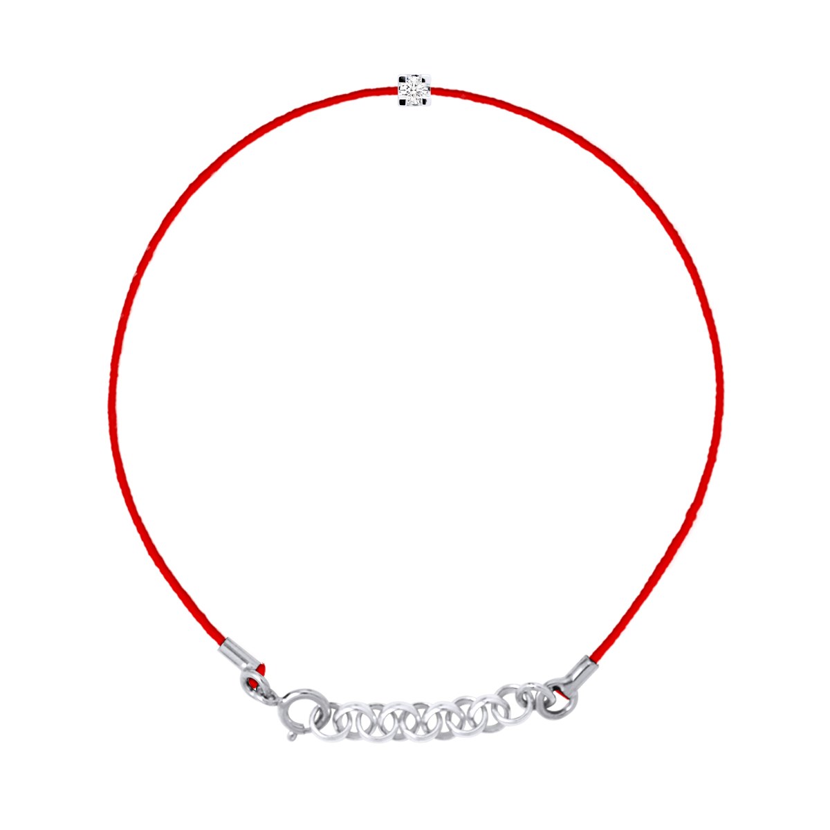Bracelet Solitaire Diamant 0,050 Cts Nylon Rouge Argent 925