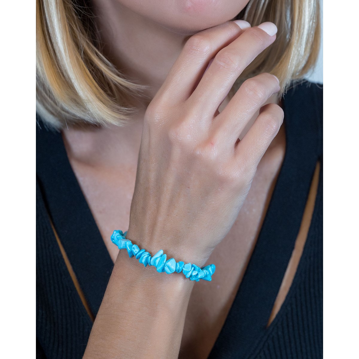 Bracelet réglable pierres de turquoise bleu