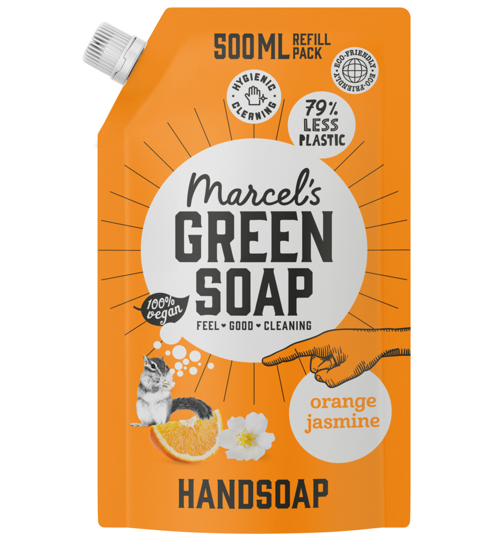 Marcel’s Green Soap Handzeep sinaasappel & jasmijn navul (500 ml)