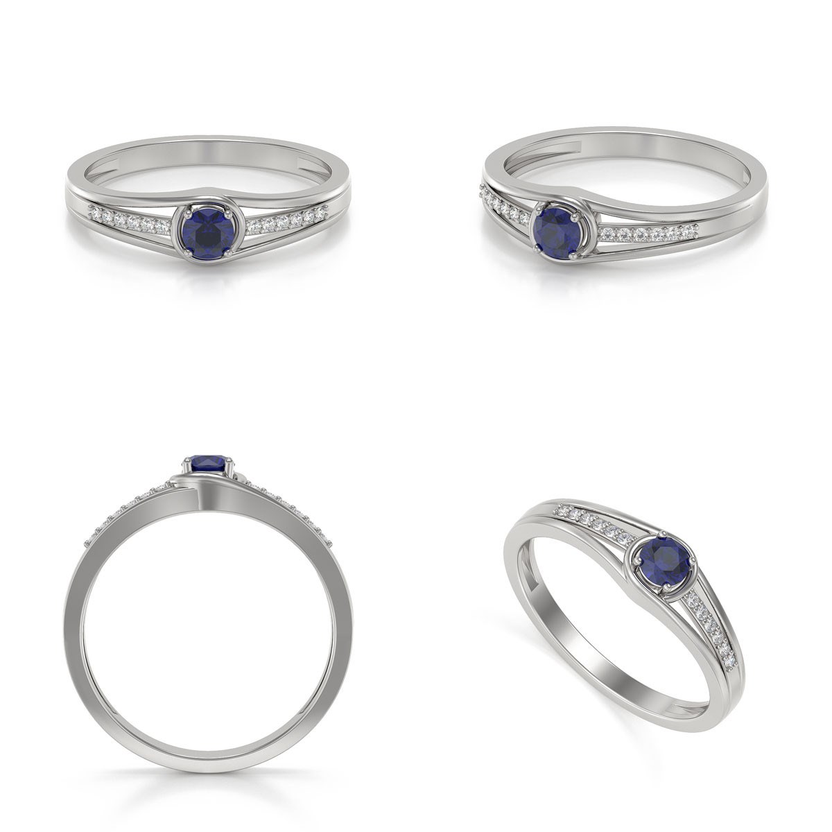 Bague Saphir et diamants sur Argent 925 2.295grs