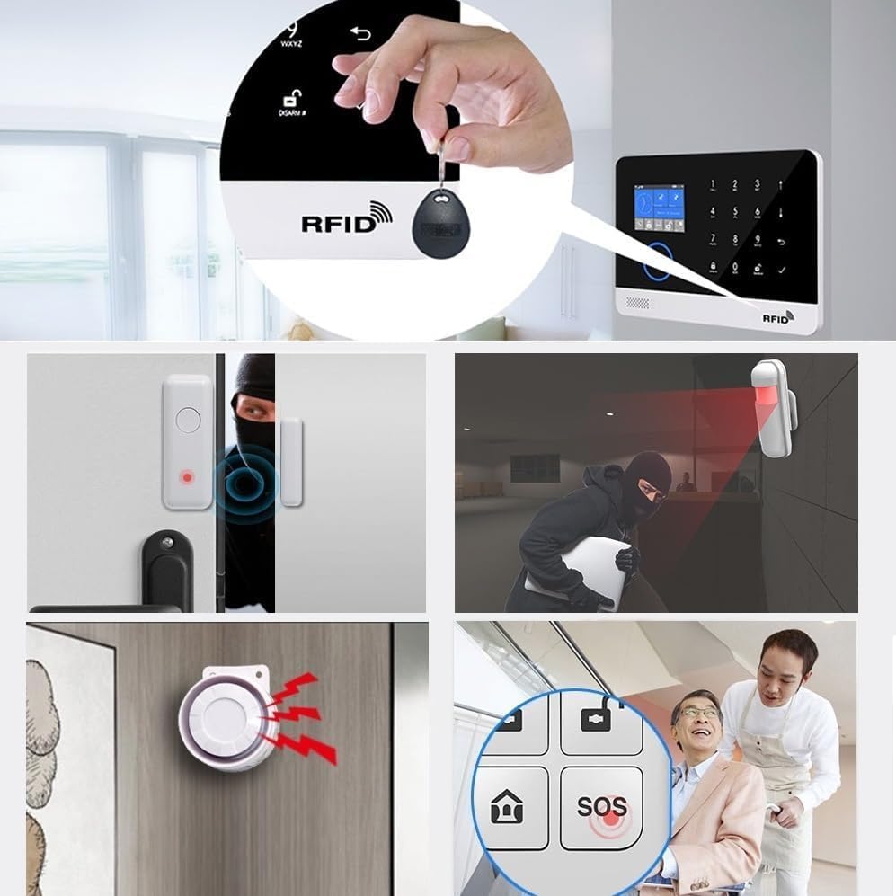 GSM Smart-Home-Sicherheitsalarm-Kit, drahtloses WiFi-Heimalarmsystem mit Sirene, PIR-Bewegungssensor, Fernbedienungen