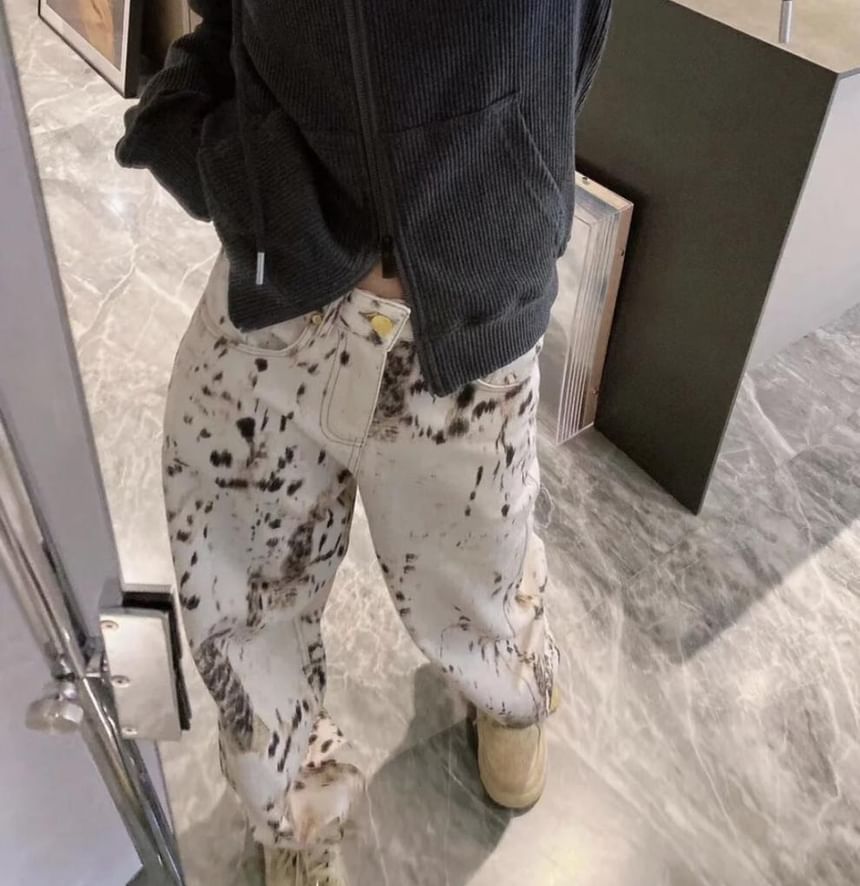Cowpow - Lage taille luipaardprint wijde pijpen jeans