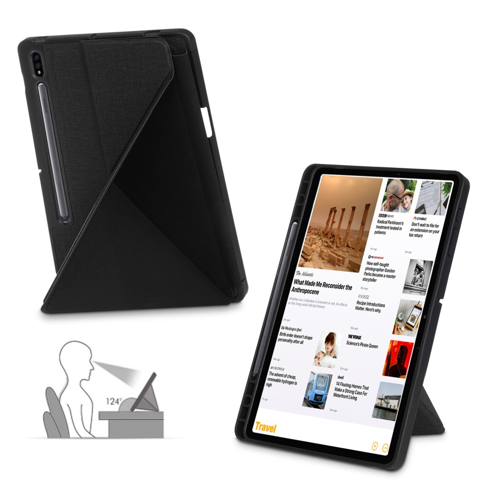 Samsung Galaxy Tab S8  Plus / Tab S7  Plus / Tab S7 FE 5G Leder Tasche Smart Cover Origami Flip Case - Schwarz
