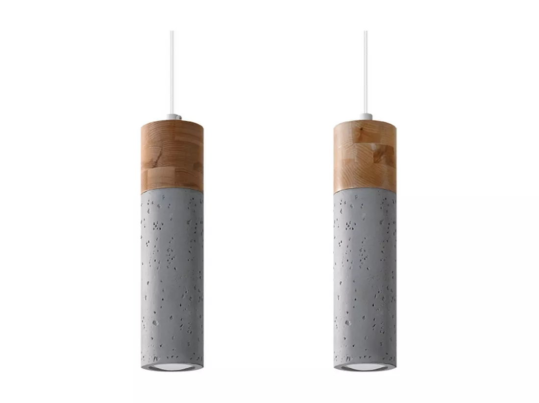 Sollux Lighting Zane Bar Suspension Plafonnier Béton Gris, Bois Naturel, 30cm