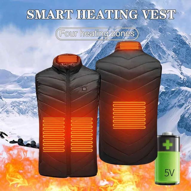 Genopladelig Opvarmet vest/varmevest 4 varmezoner Sort S