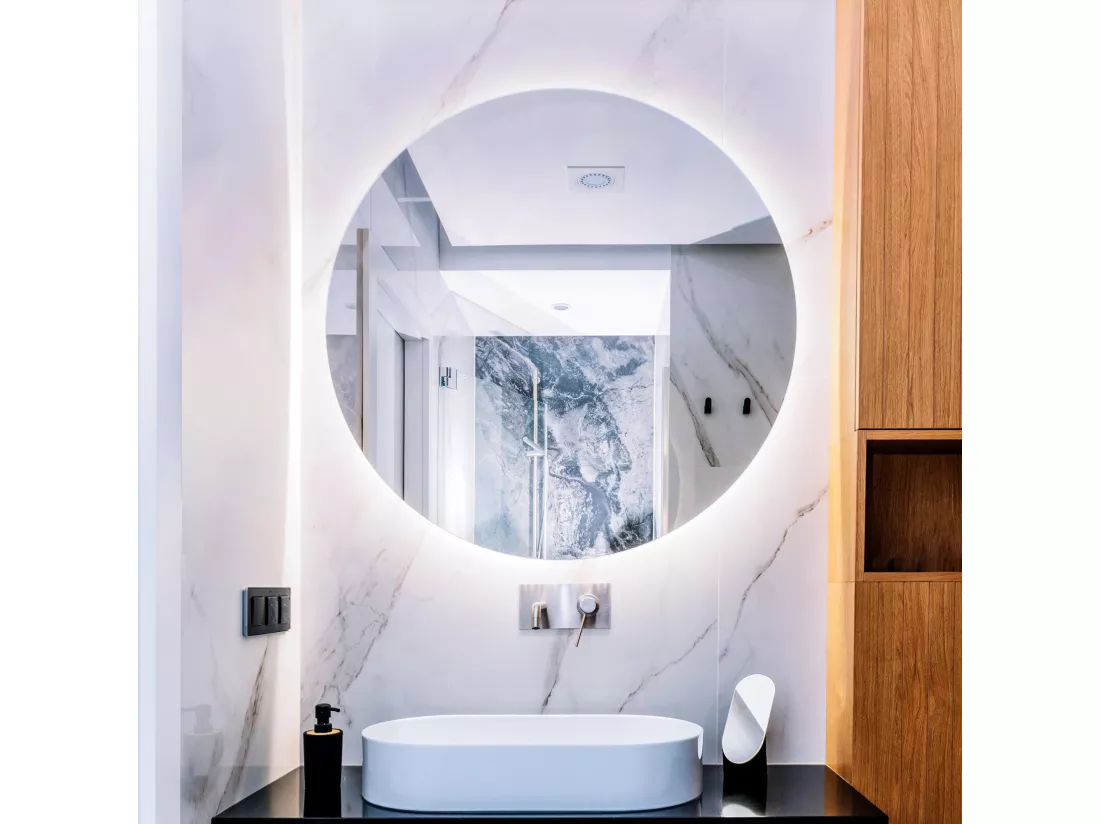 Miroir à LED mural pour salle de bain Couleur neutre Ø90