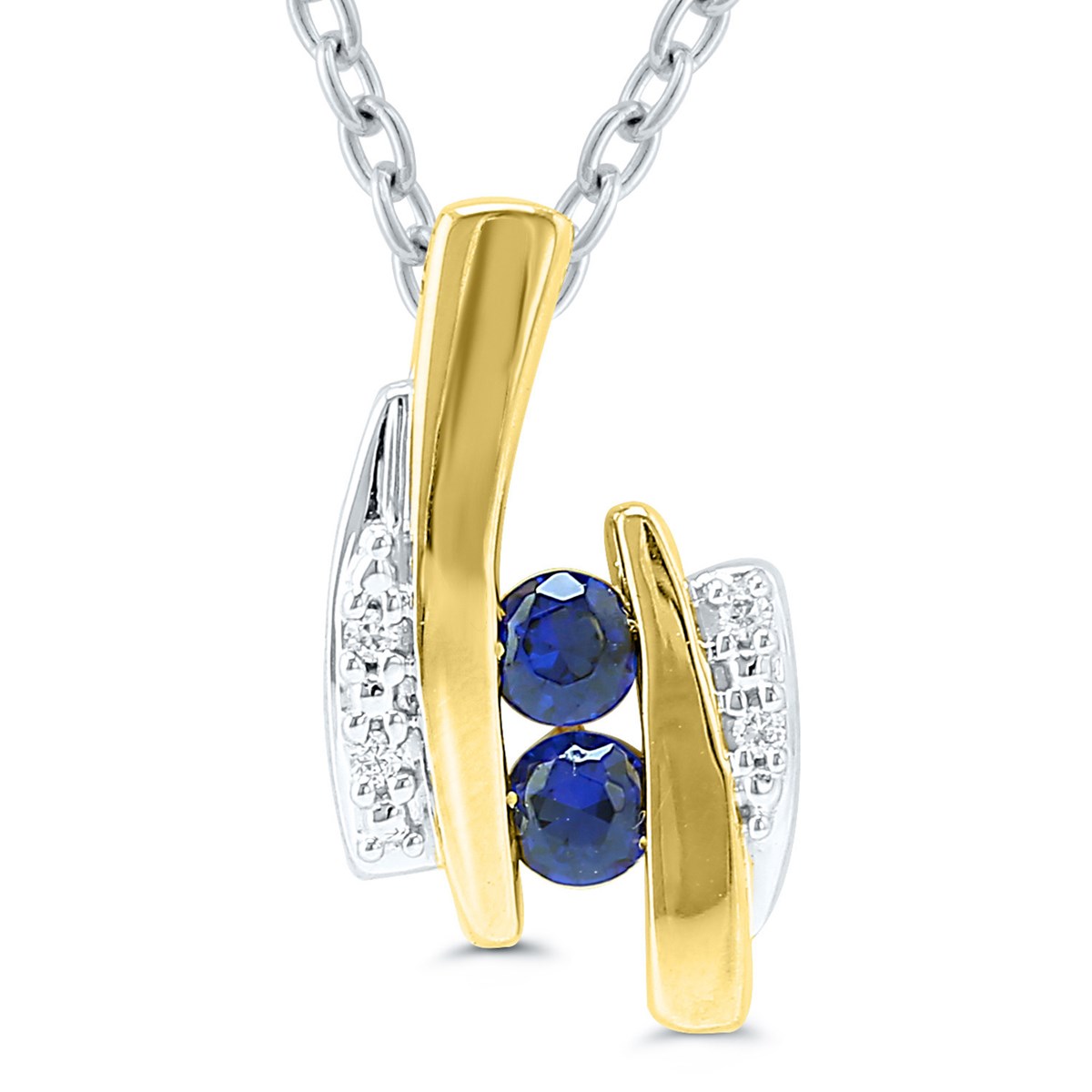 Pendentif Brillaxis or bicolore 2 saphirs rondsdiamants