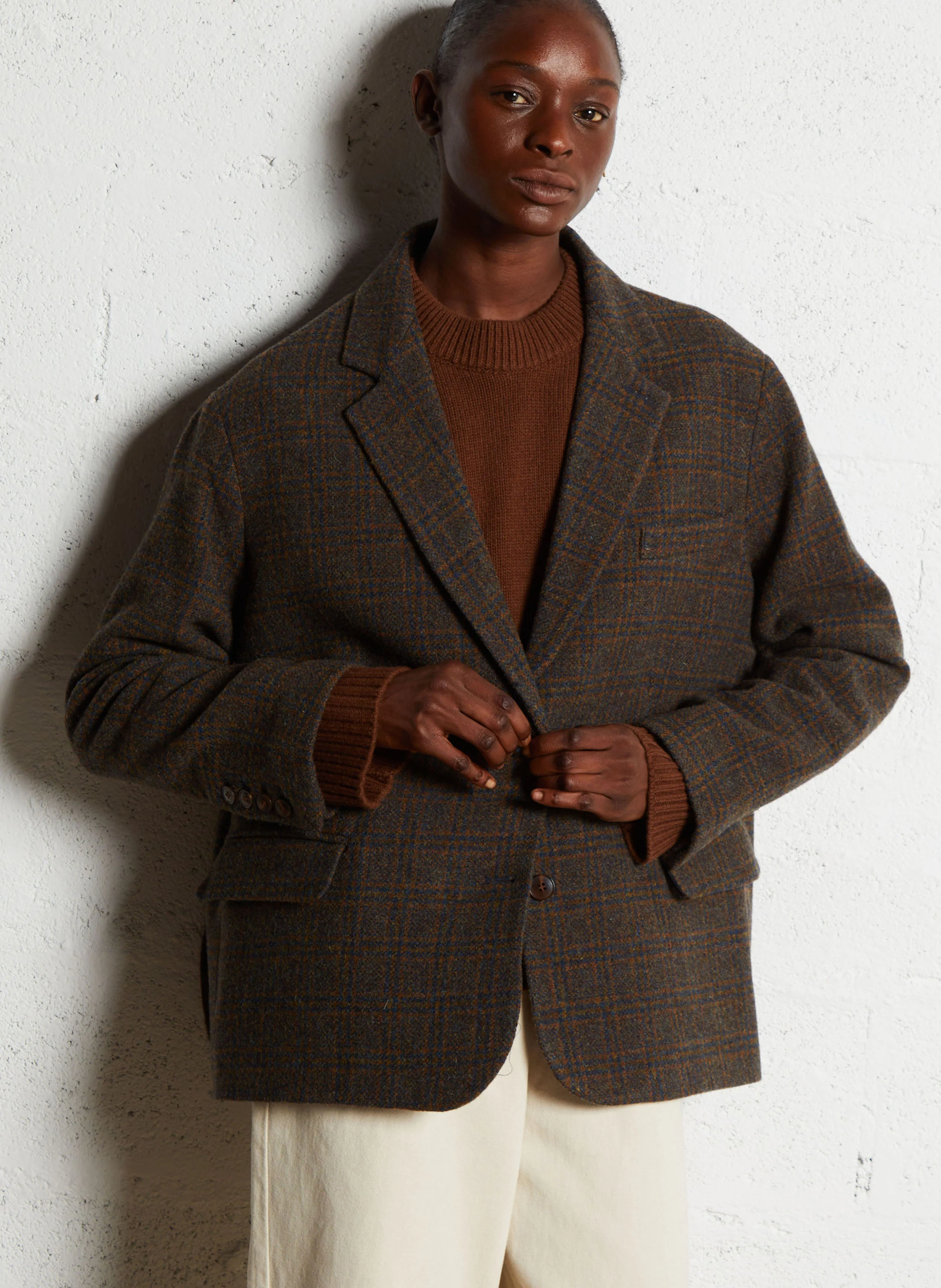 LONDON - Blazer ample en coton et lin mélangé | Bleu