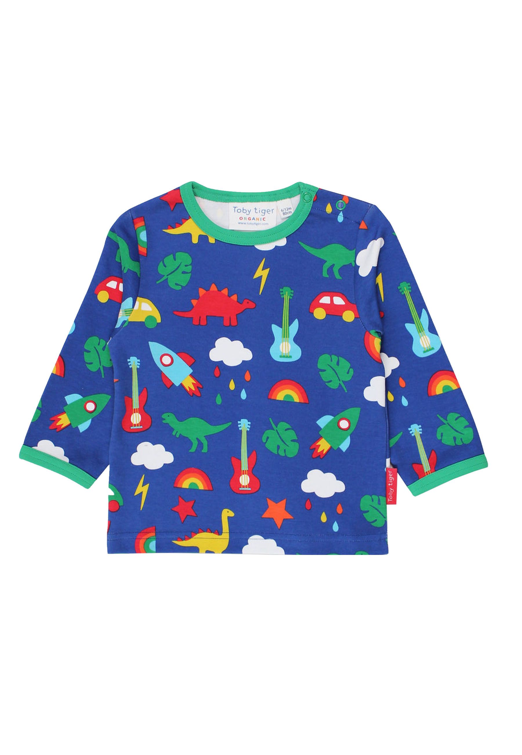 Toby Tiger Langarmshirt mit Rakete, Dino und Auto Print