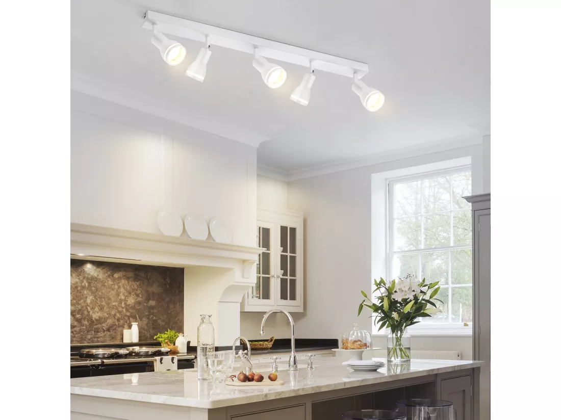 NETTLIFE Plafonnier 5 Spots Blanc : Plafonnier Métal GU10 Spots Pivotant Intérieur pour cuisine bureau salon chambre à coucher, Sans ampoules