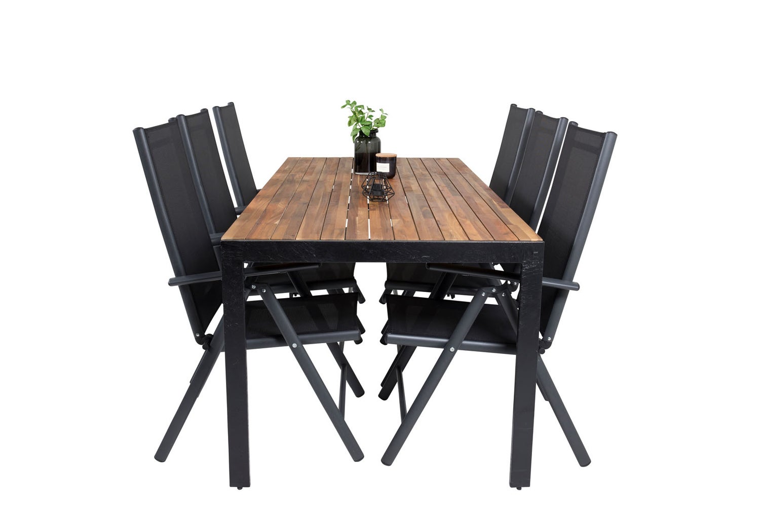 Bois tuinset: tafel (90x205cm) en 6 stoelen, Break, zwart/naturel. 90 x 205 x 76 cm
