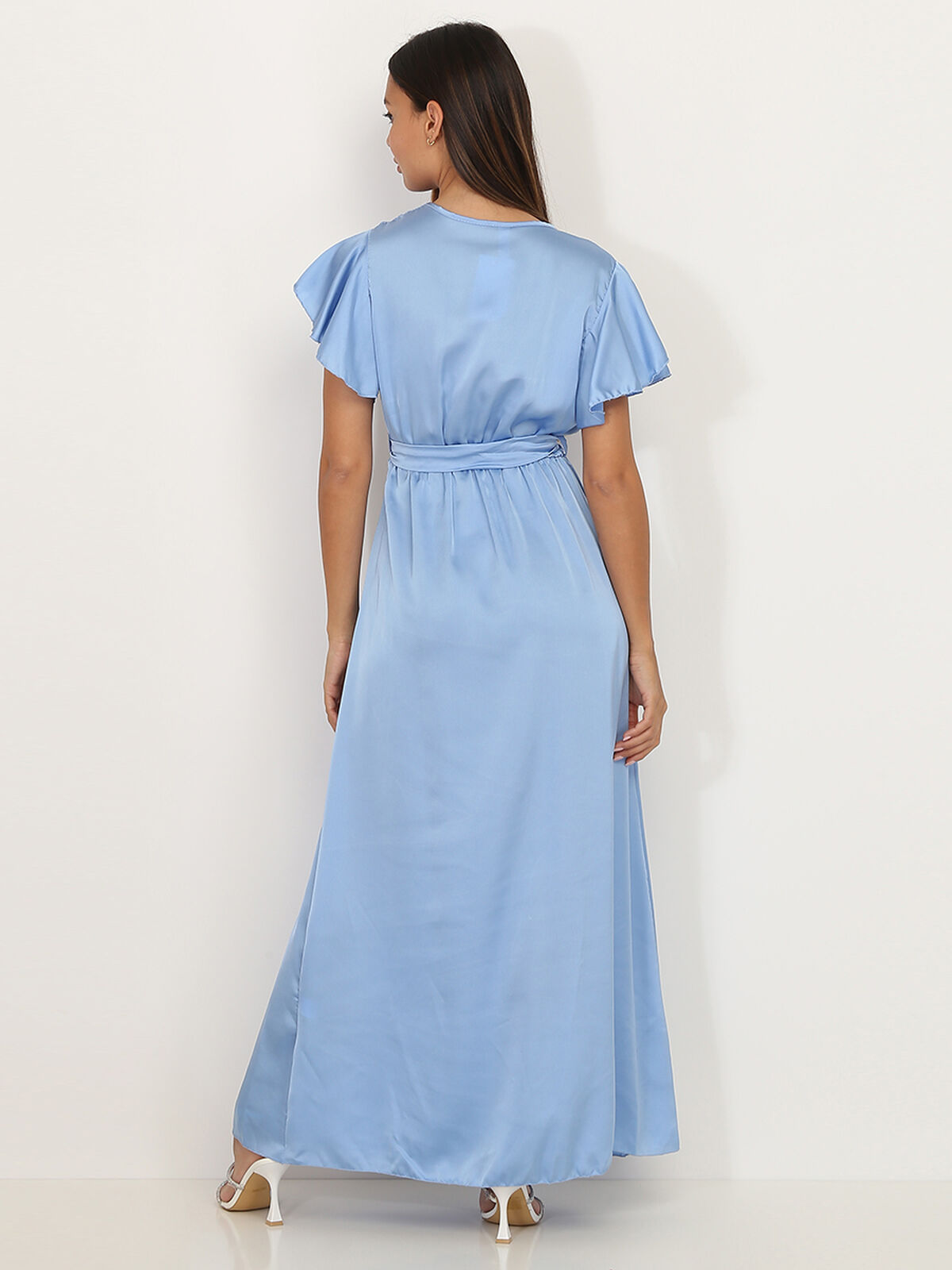 Robe longue cache cœur fendue- Bleu clair