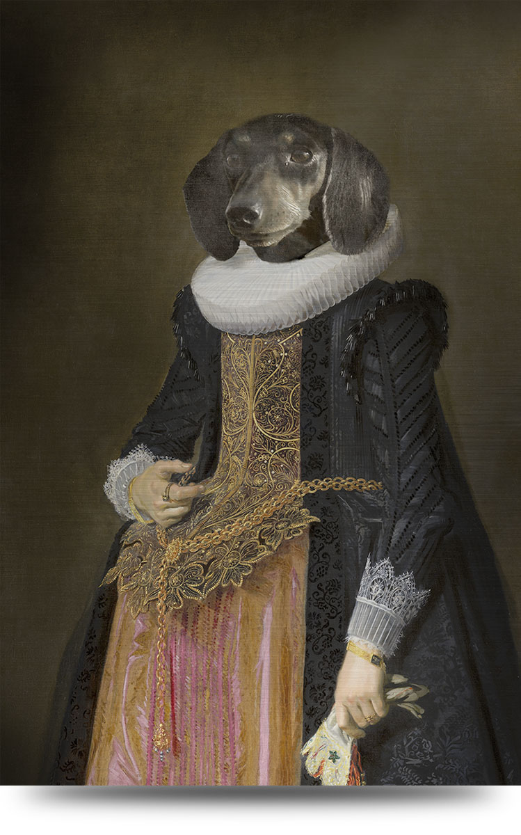 Canvas dierenportret Teckel Teckel dame - 100 x 150 cm