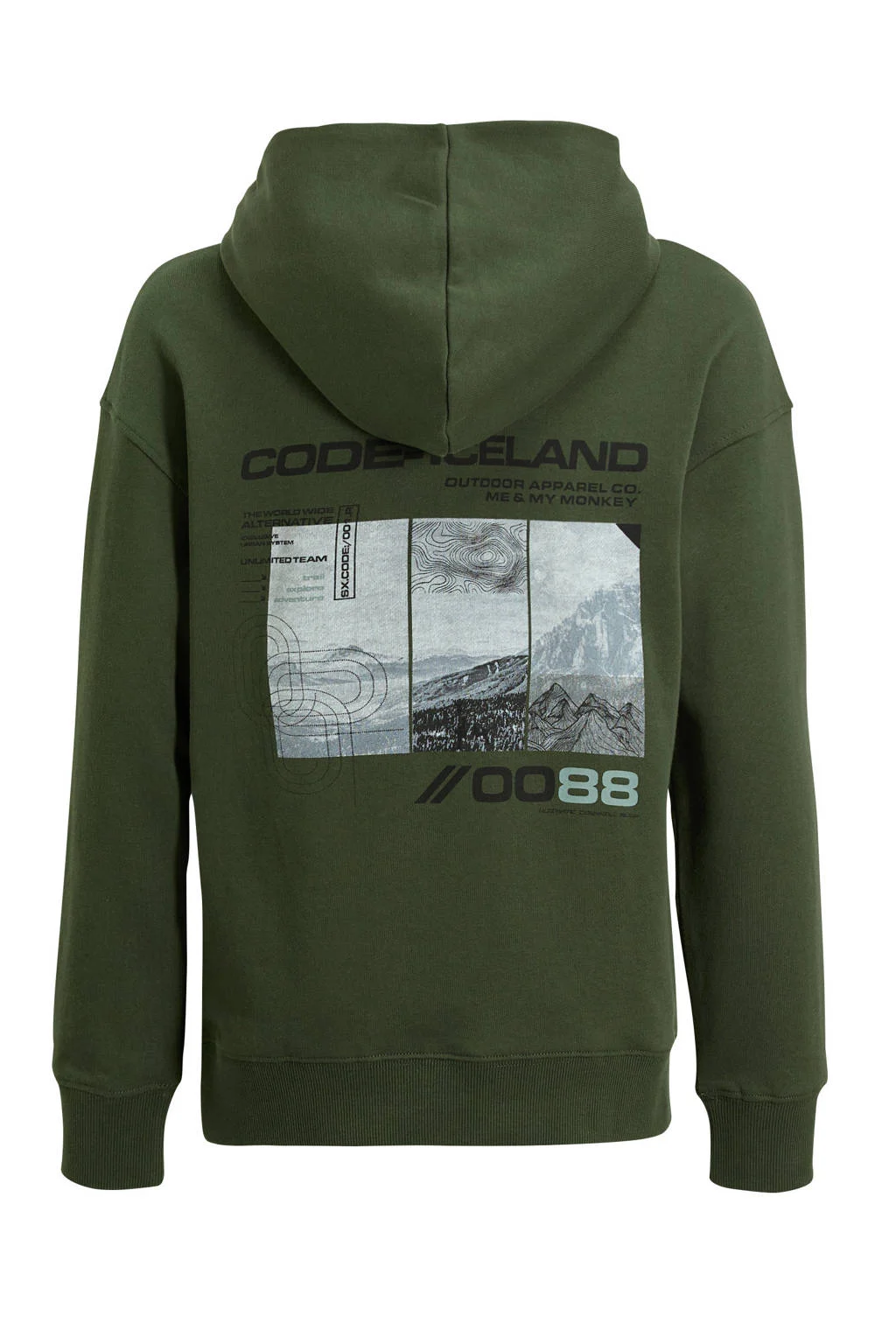 Me & My Monkey hoodie Robby met backprint donkergroen