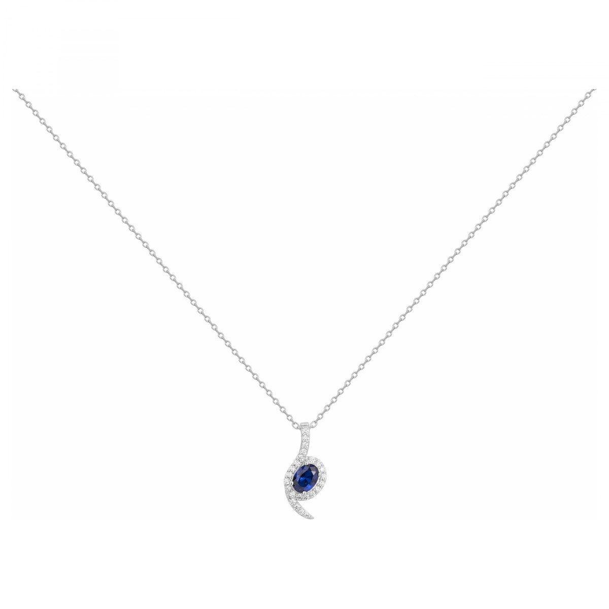 Collier mono-motif en Argent avec spinelle bleu saphir