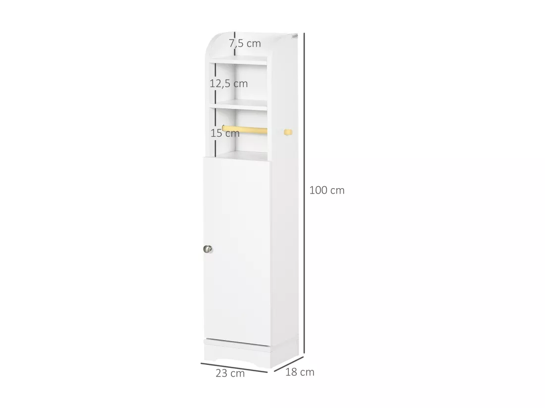 Meuble WC armoire toilette - porte, 2 étagères, niche, support papier - dim. 23L x 18l x 100H cm - blanc