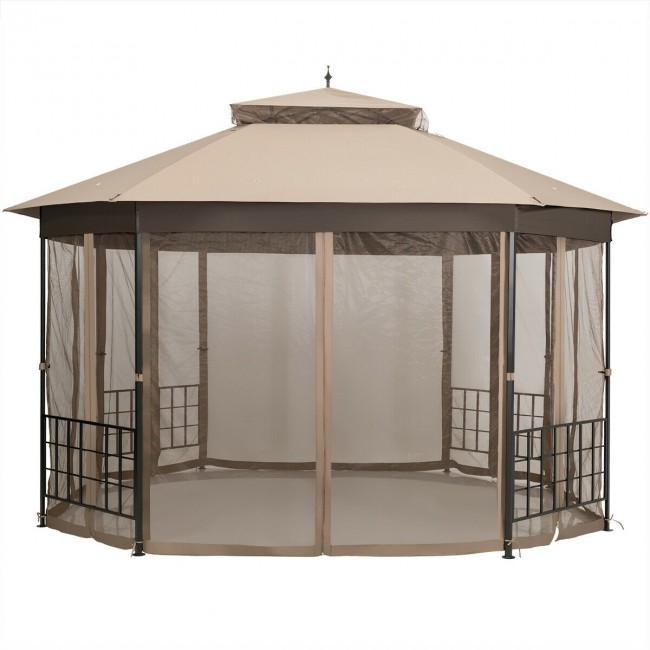 Gazebo octogonal para pátio de 3m x 3,6m com tela mosquiteira