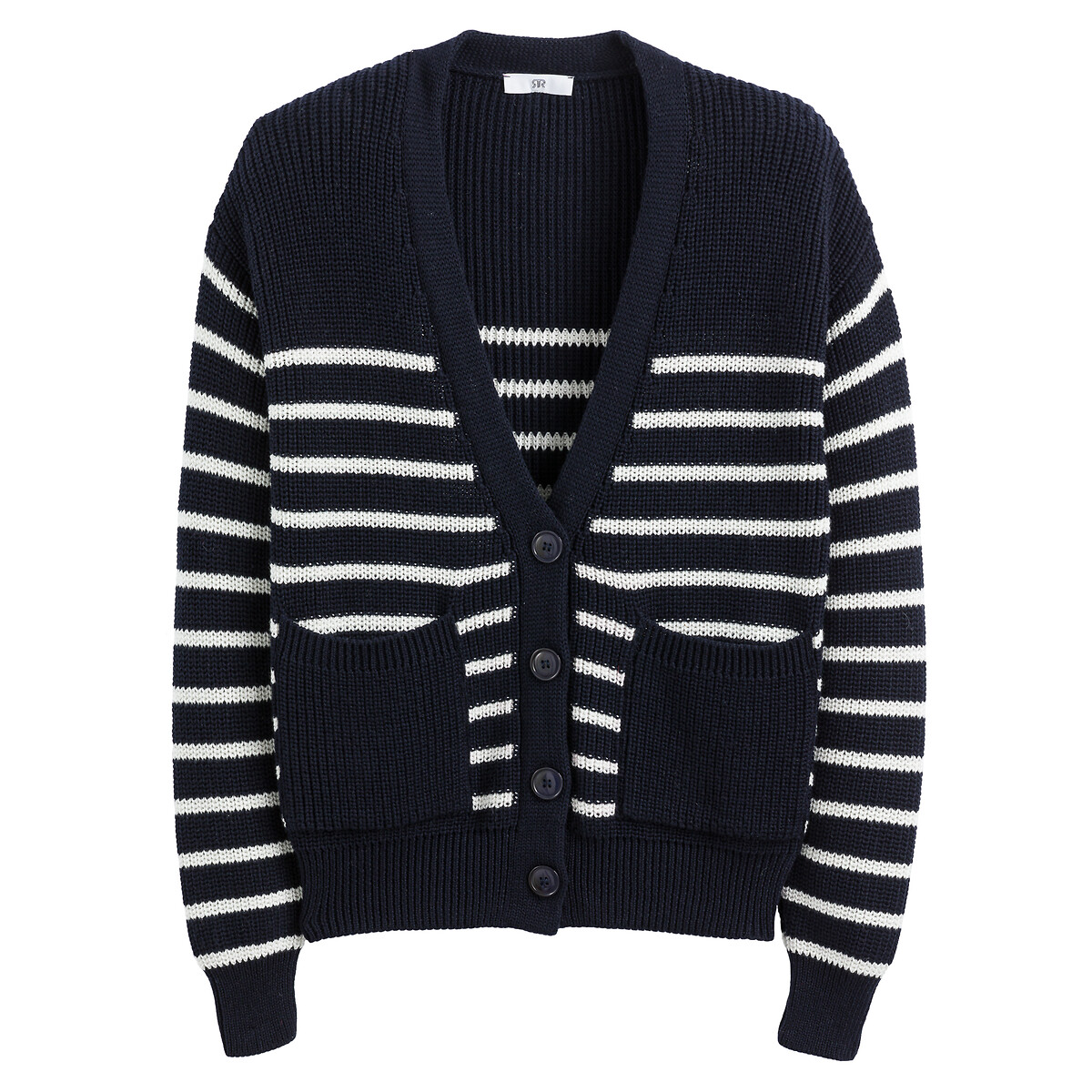 LA REDOUTE COLLECTIONS<br>Cardigã de malha, estilo náutico, em mistura de algodão