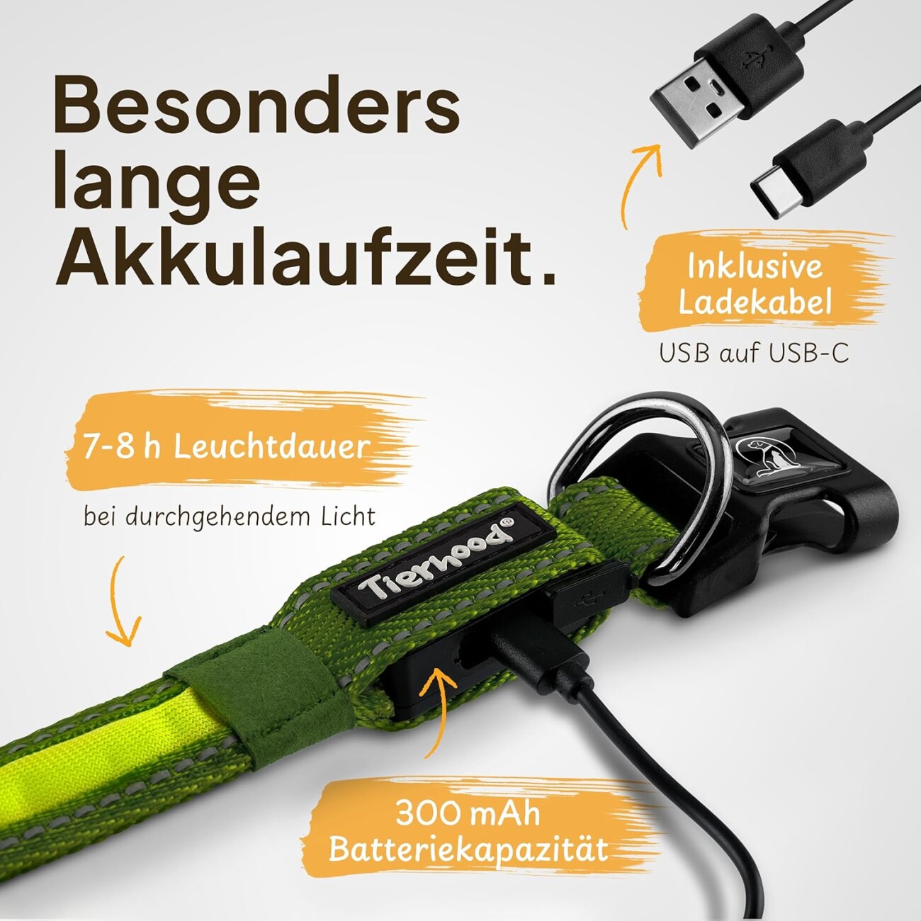 Tierhood Leuchtehalsband LED Halsband grün M